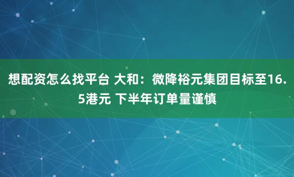 想配资怎么找平台 大和：微降裕元集团目标至16.5港元 下半年订单量谨慎